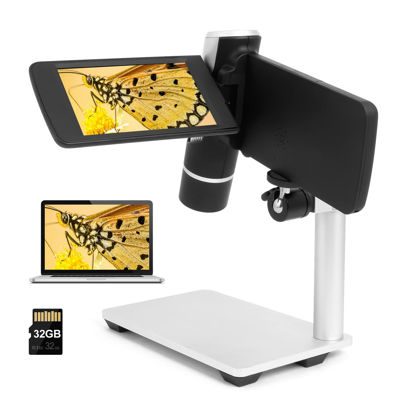 Picture of Andonstar AD203 Handheld Digital Microscope, 4 inch USB Coin Microscope with Metal Stand for Kids and Adults, Supports Windows Mac PC, Camera & Video Microscope, Black Portable Microscope