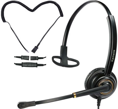 Picture of KEMEILE Office Telephone Headset with Noise Cancelling Mic RJ9 U10P Bottom Cable Compatible with Landline Desk Phones Polycom VVX, Avaya Digital, Fanvil, AudioCodes and Many More