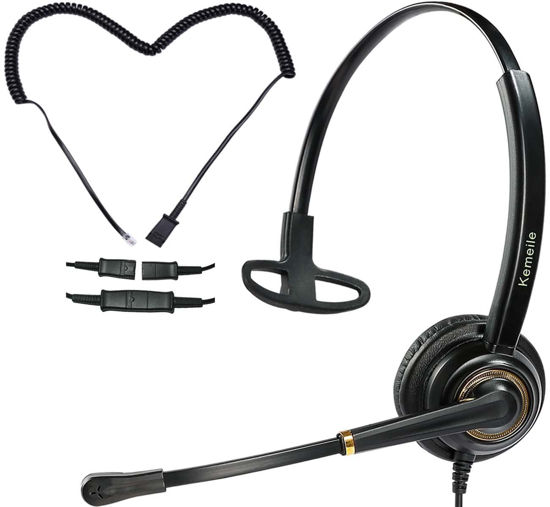 Picture of KEMEILE Office Telephone Headset with Noise Cancelling Mic RJ9 U10P Bottom Cable Compatible with Landline Desk Phones Polycom VVX, Avaya Digital, Fanvil, AudioCodes and Many More