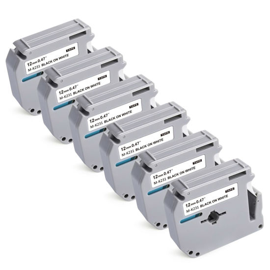 Picture of BEYONDTEK Work for Brother P Touch M Tape 1/2" Black on White 12mm 0.47 Label Maker Tape Compatible for Brother PT-45 Label Tape M-231 Mk-231 M-k231S for PT-65 PT-M95 PT-85 PT-90 PT-70 PT-80,8m 26.2ft