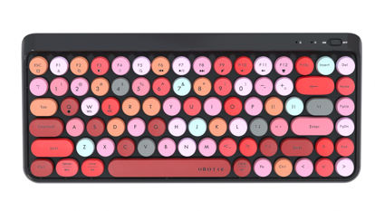 Picture of UBOTIE Portable Bluetooth Colorful Computer Keyboards, Wireless Mini Compact Retro Typewriter Flexible 84Keys Design Keyboard (Black-Colorful)