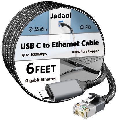 Picture of USB C to Ethernet Cable 6 FT, Driver-Free Type C to RJ45, Thunderbolt 3/4 Compatible, Plug & Play, Nylon Braided, 1Gbps Gigabit LAN for MacBook Pro/Air, iPhone 15 Pro/Max, Dell XPS, Galaxy S8-S23
