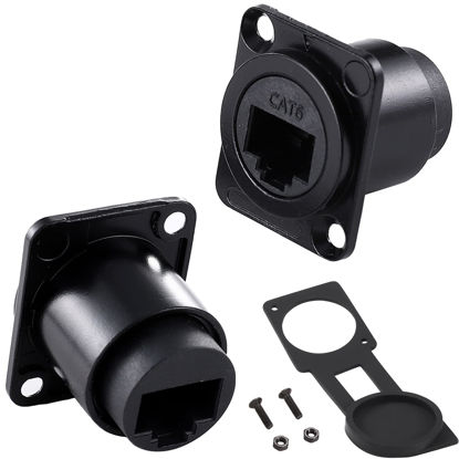 Picture of PENGLIN 2PCS RJ45 Panel Mount Coupler, Shielded D-Type RJ45 Connector, CAT6/CAT5E/CAT5 Female to Female LAN Network Bulkhead Pass Through Socket