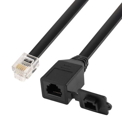 Picture of GINTOOYUN 6P6C Extension Cable with Cap RJ12 Crystal Head Cable Male to Female with Dust Cover Black 35CM