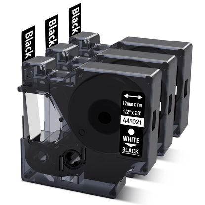 Picture of COLORWING Compatible Dymo White on Black D1 Label Tape 45021 Standard Dymo Label Maker Refills d1, 1/2Inch x 23Ft, S0720610 for LabelManager 160 210D 280 360, 3-Pack