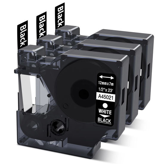 Picture of COLORWING Compatible Dymo White on Black D1 Label Tape 45021 Standard Dymo Label Maker Refills d1, 1/2Inch x 23Ft, S0720610 for LabelManager 160 210D 280 360, 3-Pack