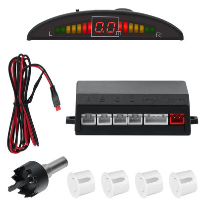 Picture of SANDETOUN Reverse Sensor for Car Parking Sensor Kit Backup Sensor for Car Adjustable Volume Parking Sensor Compact and Easy to Install Affordable Backup Sensor Kit Enhanced Safety for Drivers（White）