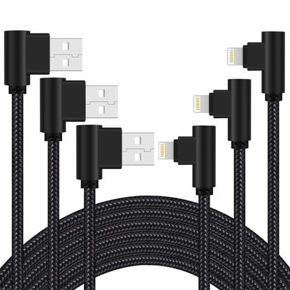 Picture of Osecet iPhone Charger 3ft MFi Certified 3 Pack 90 Degree Nylon Braided Lightning Cable Right Angle iPhone Charging Cord for iPhone 13 12 11 Pro X XS XR 8 Plus 7 6 5 and More (Black, 3 FT)