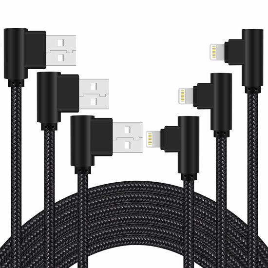 Picture of Osecet iPhone Charger 3ft MFi Certified 3 Pack 90 Degree Nylon Braided Lightning Cable Right Angle iPhone Charging Cord for iPhone 13 12 11 Pro X XS XR 8 Plus 7 6 5 and More (Black, 3 FT)