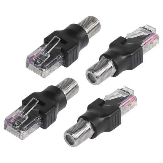 Picture of CERRXIAN 4PCS RF to RJ45 Coaxial Converter RF Female to RJ45 Male Coax Barrel Adapters for Line Tester