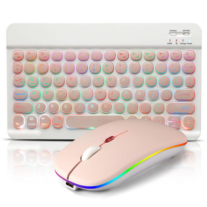 Picture of Bluetooth Keyboard and Mouse Combo for iPad - Rechargeable Wireless Keyboard & Mouse with 7-Color Backlit Compatible with iPad 9th/8th Gen, iPad Pro/Air/Mini, iPhone14/13/12 Pro, Round Keys Pink