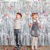 Picture of GOER 3.2 ft x 9.8 ft Metallic Tinsel Foil Fringe Curtains Party Photo Backdrop Party Streamers for Birthday,Graduation,New Year Eve Decorations Wedding Decor (Silver,1 Pack)