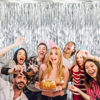 Picture of GOER 3.2 ft x 9.8 ft Metallic Tinsel Foil Fringe Curtains Party Photo Backdrop Party Streamers for Birthday,Graduation,New Year Eve Decorations Wedding Decor (Silver,1 Pack)
