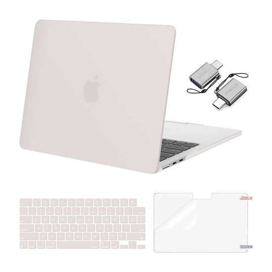 Picture of MOSISO Compatible with MacBook Air 13 inch Case 2025 2024 2023 2022 M3 A3113 M2 A2681, Plastic Hard Shell&Keyboard Cover&Screen Film&Type C Adapter for MacBook Air 13.6 inch Case, Stone Gray