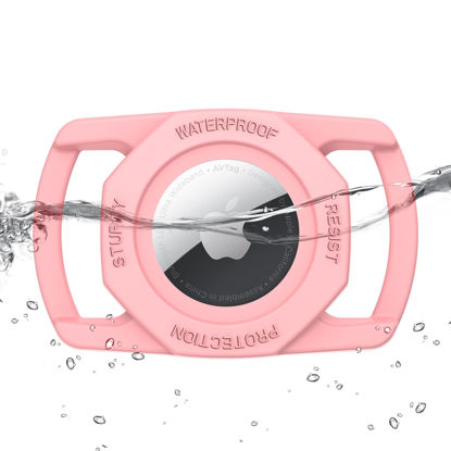 Picture of SANKALA Airtag Dog Collar Holder, [1 Pack] Waterproof Airtag Case for Dog Collar, TPU & Silicone Full Body Covered Anti-Lost Apple Air Tag Collar Holder Airtag Case for Pet Collar Backpack, Pink
