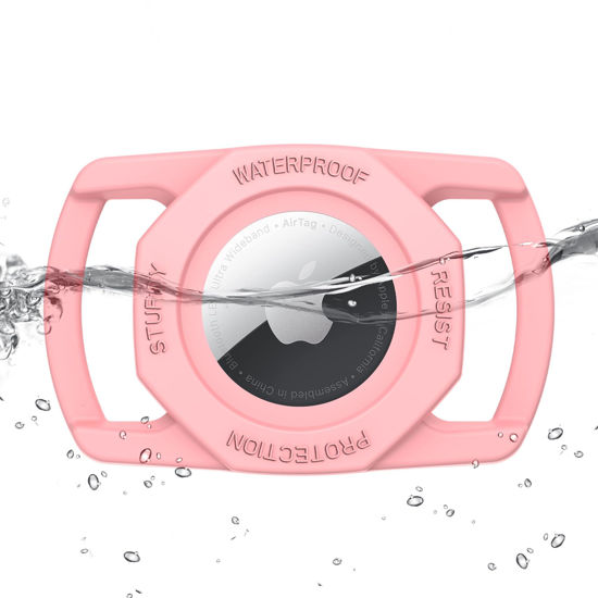 Picture of SANKALA Airtag Dog Collar Holder, [1 Pack] Waterproof Airtag Case for Dog Collar, TPU & Silicone Full Body Covered Anti-Lost Apple Air Tag Collar Holder Airtag Case for Pet Collar Backpack, Pink