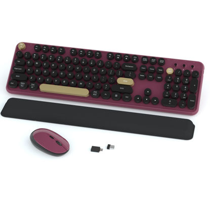 Picture of Links9+ Wireless Keyboard and Mouse Combos, Retro Keyboard and Mouse Wireless Full Size, 2.4Ghz Connection and Optical Mouse for Windows, Mac, PC, Laptop for Home and Office (Burgundy-Black)