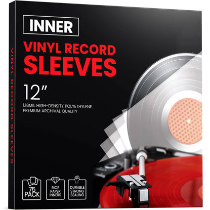 Picture of 75 Pack Vinyl Inner Sleeves - 12-inch Vinyl Record Sleeves - 1.18mil Thick Rice Paper Vinyl Record Storage Inner Sleeves for Vinyl Records - Anti-Static Vinyl Record Sleeves Inner, Moisture Protection