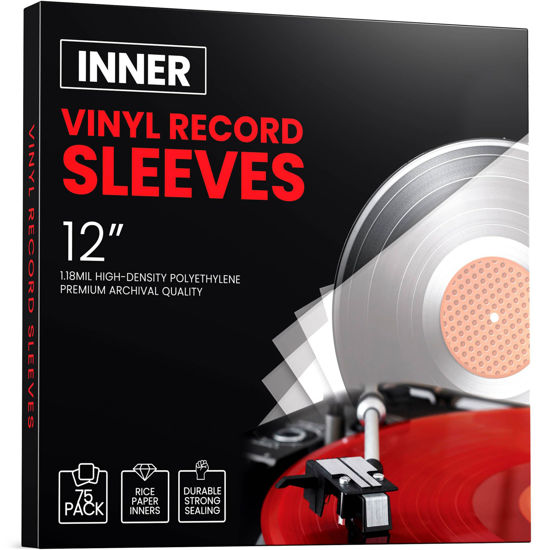 Picture of 75 Pack Vinyl Inner Sleeves - 12-inch Vinyl Record Sleeves - 1.18mil Thick Rice Paper Vinyl Record Storage Inner Sleeves for Vinyl Records - Anti-Static Vinyl Record Sleeves Inner, Moisture Protection