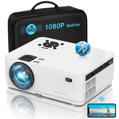 Picture of Roconia 5G WiFi Bluetooth Native 1080p Projector, 12000LM Full HD Movie Projector, 300" Display Support 4k Home Theater,Compatible with iOS/Android/XBox/PS4/TV Stick/HDMI/USB (White)