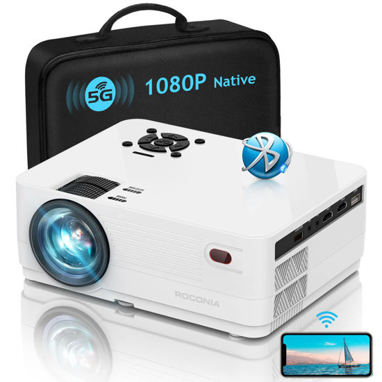 Picture of Roconia 5G WiFi Bluetooth Native 1080p Projector, 12000LM Full HD Movie Projector, 300" Display Support 4k Home Theater,Compatible with iOS/Android/XBox/PS4/TV Stick/HDMI/USB (White)