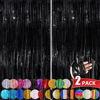 Picture of Black Metallic Tinsel Foil Fringe Curtains, 2 Pack 3.3x8.3 Feet Party Streamer Curtains for Birthday Party Decorations, Halloween Decor, Foil Curtain Backdrop for Bachelorette Party