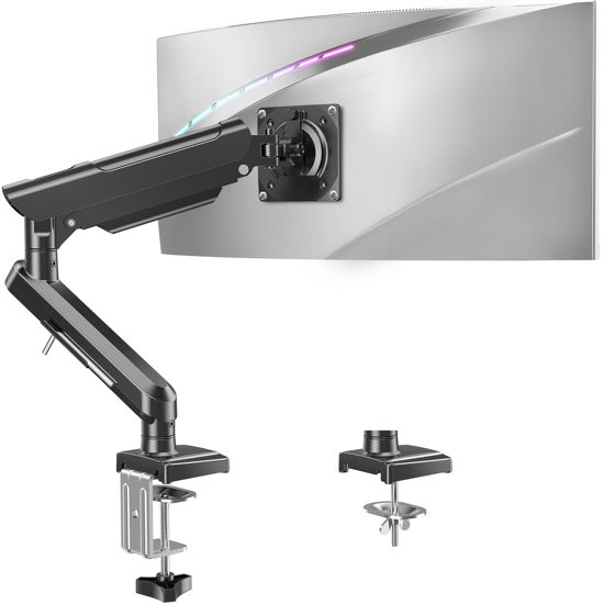 Picture of Single Monitor Mount for 13-32 inch Screen, Monitor Desk Mount Gas Spring Arm, Gaming Monitor Arm Holds 4.4-22 lbs, Home Office VESA Monitor Mount with Clamp & Grommet Base, Freelift Pro Black