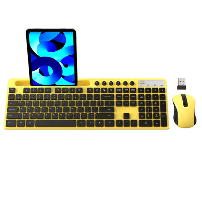 Picture of Wireless Keyboard and Mouse Combo, MARVO 2.4G Ergonomic Wireless Computer Keyboard with Phone Tablet Holder, Silent Mouse with 6 Button, Compatible with MacBook, Windows (Yellow)