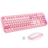 Picture of Wireless Keyboard and Mouse Combo, MOWUX Full Size Typewriter Retro Round Computer Keyboard, Cute Optical Mouse Wireless, Plug and Play, for Laptop, PC, Computer- Pink Heart
