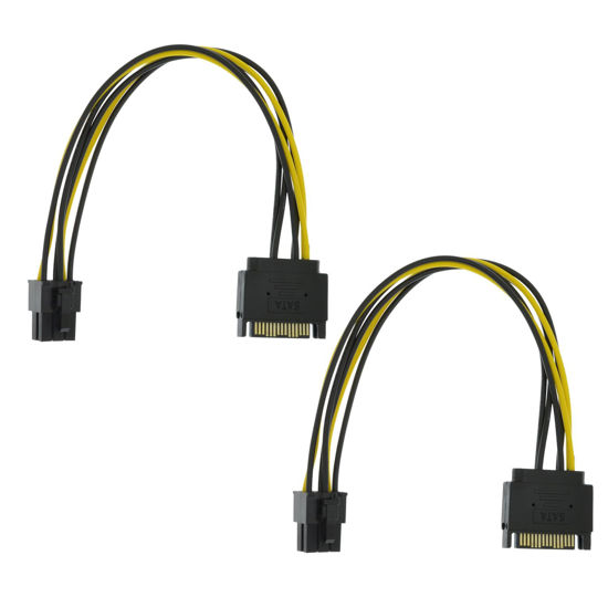 Picture of YiKaiEn 2 Packs SATA 15 Pin to 6 Pin Video Card GPU Power Supply Cable 8.6inch 22cm