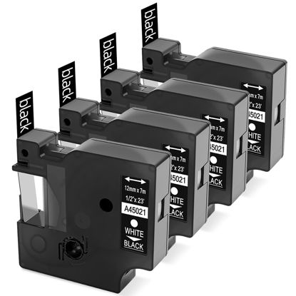 Picture of Label KINGDOM Compatible Label Replace for Dymo D1 45021 White on Black Standard Label Tape Refills, 1/2 Inch W x 23 Feet L, S0720610 for LabelManager 210D 280 160 450D Label Maker (4 Pack)