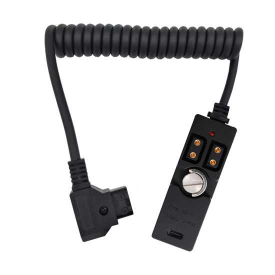 Picture of Chikoni D-tap Male to 3 Port Female Splitter Power Cable Hub Connector with C Type and Indicator Light Suitable for Anton Bauer V-Mount ARRI RED Camera TILTA Steadicam IDX Battery, for D-Tap outputs