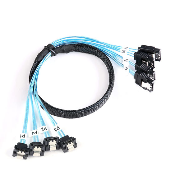 Picture of ADCAUDX SATA-III Cable:0.5M, 4Pcs/Set-SATA Cable 90-Degree Right-Angle SATA-Data Cable SAS/SATA-6Gbps Cable for Server-Raid Computer SDD HDD CD DVD Drives (1.6FT)