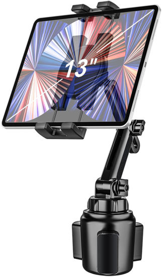 Picture of woleyi Cup Holder Car Tablet Mount, iPad Mount Holder for Car/Truck, 360° Rotation Adjustable Universal Tablet Stand Cradle Compatible with iPad Pro Air Mini, Galaxy Tabs, Cell Phones, 4.7-13" Devices
