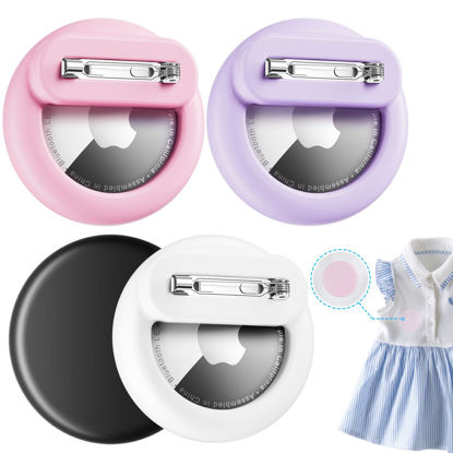 Picture of Air Tags-4 Pack Apple Kids Hidden Case, Soft Silicone Airtag Holder with Safety Pins, GPS Tracker Case for Children, Elderly, Hidden Inside Clothes, Backpack, Shoe (Black+Pink+White+Purple)