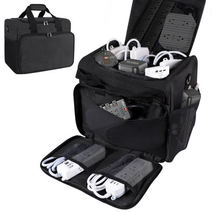 Picture of LOTCAIN Cable Organizer Bag,Cable Management Box Cord Organizer Case,Electronics Cord Storage Bag with Adjustable Divider Large Cable Storage Bag Carrying Case for Cable, Cord,Power Strip