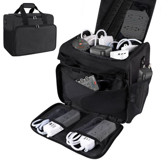 Picture of LOTCAIN Cable Organizer Bag,Cable Management Box Cord Organizer Case,Electronics Cord Storage Bag with Adjustable Divider Large Cable Storage Bag Carrying Case for Cable, Cord,Power Strip
