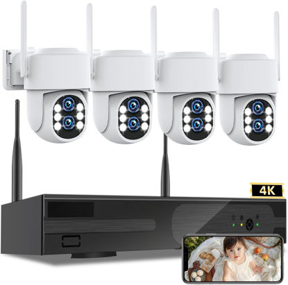 Picture of ZHXINSD [Dual Lens WiFi6 & 10X Hybrid Zoom] Wireless Security Camera System Outdoor, Auto Tracking 2K+2K 4PCS PTZ Camera for Home Security 10CH Expandable 4K DVR CCTV Security Camera System