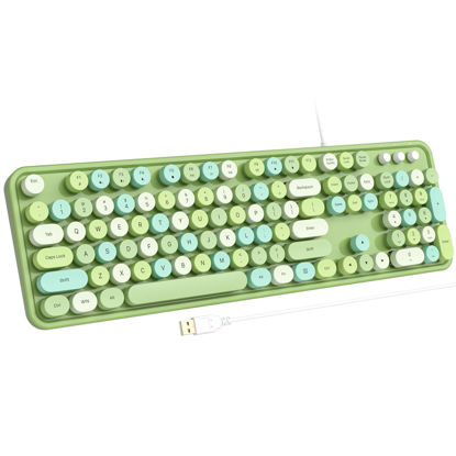 Picture of Atelus Computer Keyboard Wired, Typewriter Style, Plug Play USB Keyboard with Large Number Pad, Caps Indicators, Foldable Stands, Full Size Wired Keyboard for Windows PC Laptop (Green Colorful)