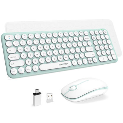Picture of Wireless Keyboard and Mouse Combo, XTREMTEC Cute Kawaii Green Aesthetic Quiet Laptop Keyboard Teclado y Mouse Inalambrico Mac (Macaron Green)