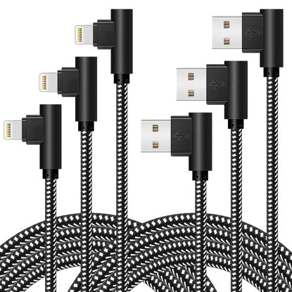 Picture of OCEEK iPhone Charger [MFi Certified] 3 Pack (3/6/10FT) Nylon Braided Lightning Cable Right Angle Fast Charging Cords Compatible with iPhone 14/13/12/11/ Xs/XS Max/XR/X/8/8 Plus/7/7 Plus iPad iPod