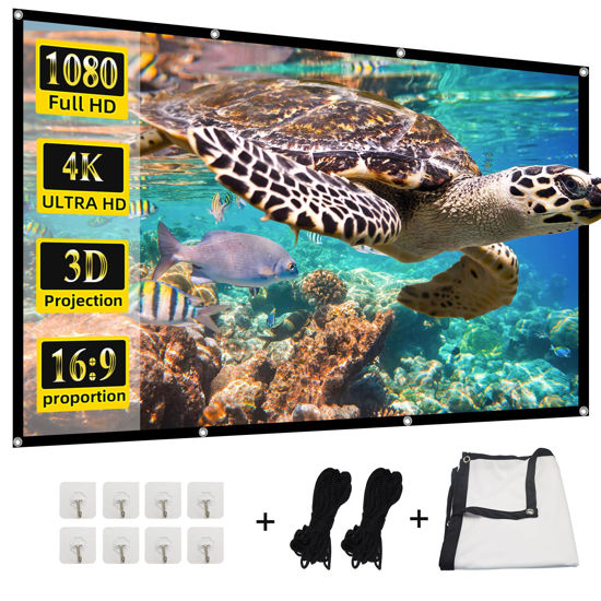 Picture of Projector Screen,HUANYINGBJB 4K 16:9 HD Rear Front Projector Screen Foldable Projection Screen Double-Sided Portable Outdoor Indoor Projector Screen for Movie Night Home Theater (84 inches)
