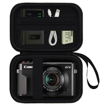 Picture of TsuiWah Hard Travel Camera Case for Canon PowerShot G7 X Mark II/G7X Mark III, Digital Camera Storage Bag With Zippered Mesh Pocket for USB Cable, SD Card, Battery and Other Accessories, BLACK