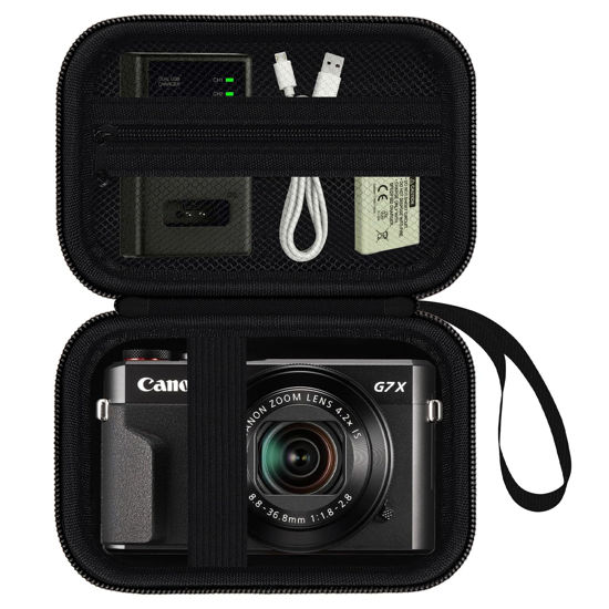Picture of TsuiWah Hard Travel Camera Case for Canon PowerShot G7 X Mark II/G7X Mark III, Digital Camera Storage Bag With Zippered Mesh Pocket for USB Cable, SD Card, Battery and Other Accessories, BLACK