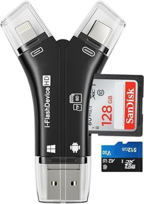 Picture of [MFi Certified] 4in1 SD Card Reader for iPhone That Reads Both SD TF Memory simultaneously,for Trail Camera/Hunting Game Camera Viewer Plays Video Photo on All Latest Apple iOS