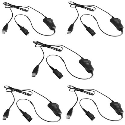 Picture of QD-to-USB Adapter Cable with Volume-Mute - 5PACK for Plantronic-QD Plug Headset