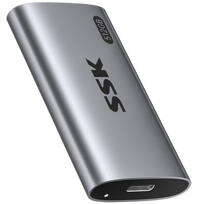 Picture of SSK 512GB SSD External Hard Drive, Portable SSD Up to 550MB/s Fast Solid State Drives, External Drive USB 3.2 Gen2 SSD for iPhone 15/Pro, Windows, Mac, Android with LED Light, Trim, Smart Supported