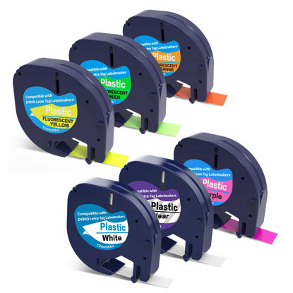 Picture of 6 X Fluorescent Label Tape Replacement for Dymo Letratag Refills 12mm x 4m Color Combo LT Label Maker Tape Compatible with Letra Tag LT-100T LT-100H QX50