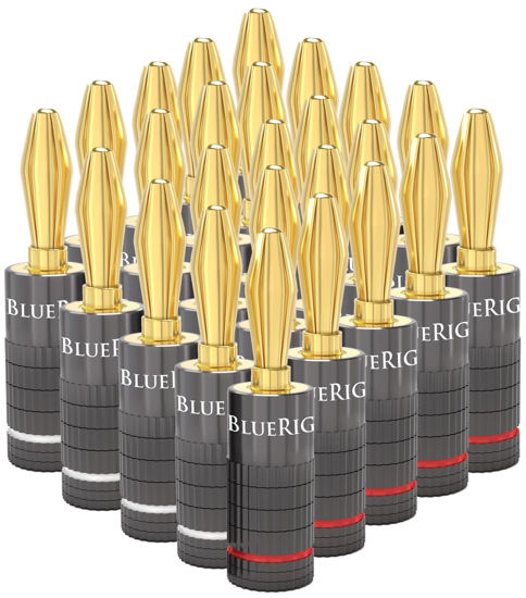 Picture of BlueRigger Banana Plugs 12 Pairs / 24 pcs (Closed Dual Screw) - 24 Pack Gold Plated Speaker Plugs Connector for Speaker Wire, Amplifier, Receiver, Banana Wall Plate, Home Theater
