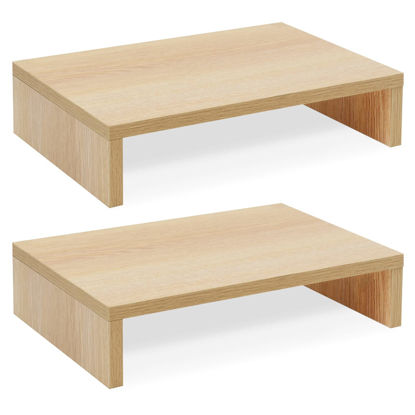 Picture of TEAMIX Wood Monitor Stand Riser-2 Pack,Maple Adjustable Monitor Stand Dual Monitor Riser for 2 Monitors/Laptop/PC Computer Stand for Desk
